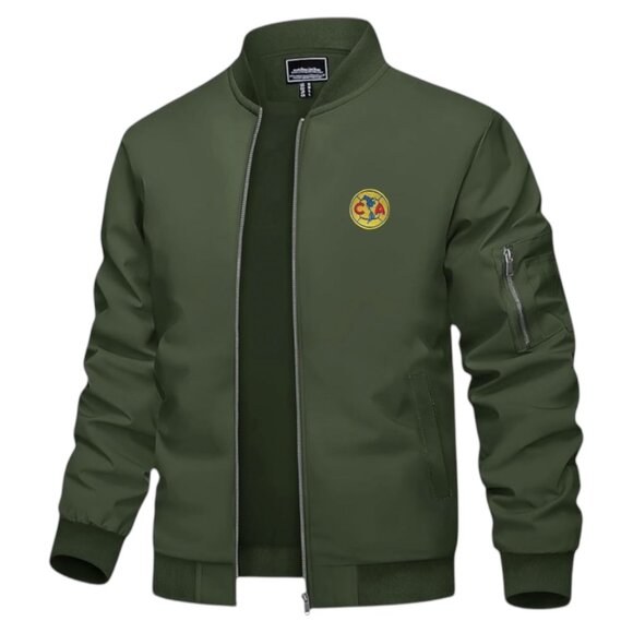 Men's Aguila Club America Logo Embroidered Light Weight Bomber Jacket -Green